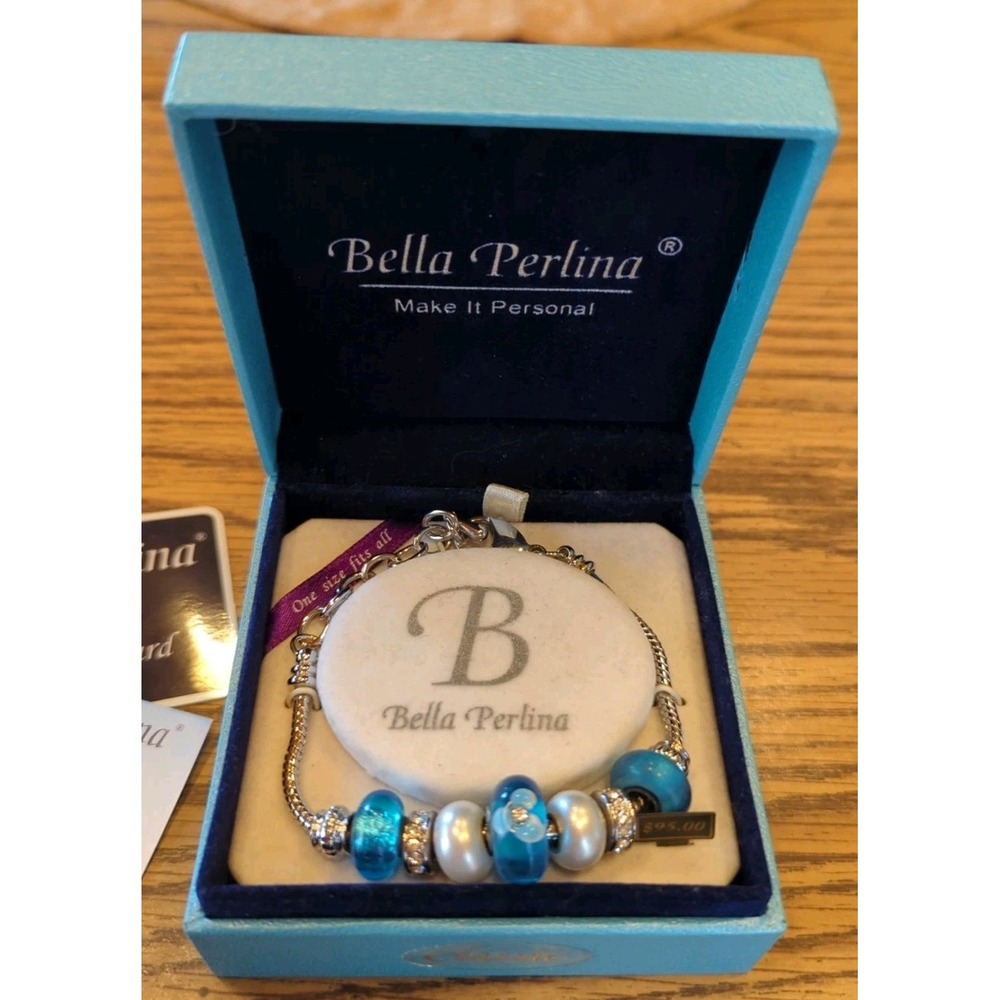 Brand New Bella Perlina Make It Personal Silver Tone Charm Bracelet Murano Glass